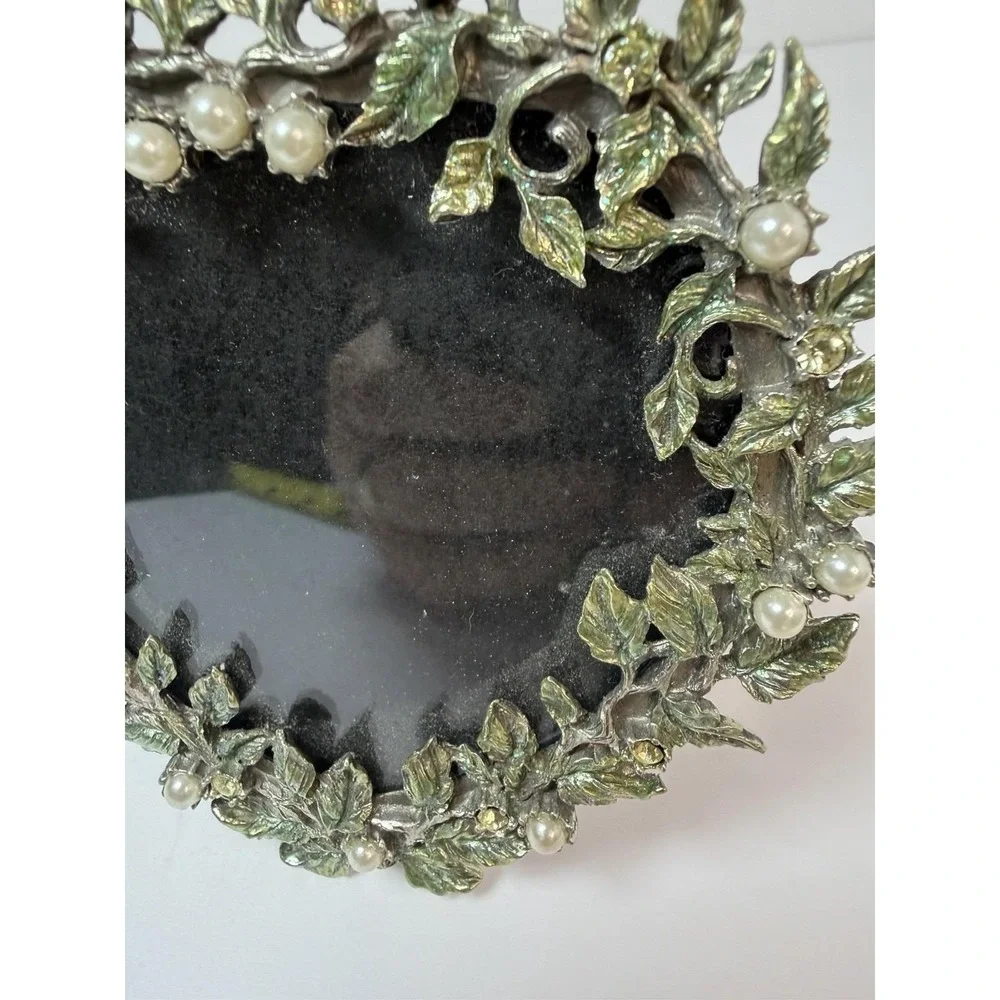 Fet Co Leaves‎ Rhinestone Faux Pearl Easel Photo Picture Frame Fits ~3x3.5